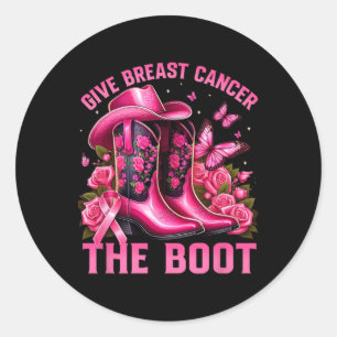 Geef borstkanker de Boot Pink Western bewustzijn Ronde Sticker