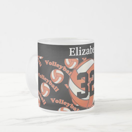Geef Bright Oranje volleybal een persoonlijk tintj Matglas Koffiemok (Voorkant links)