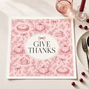 Geef Dank Roze Strik Toile Thanksgiving Cocktail Servet