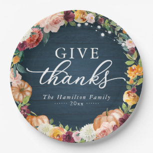 Geef Dank Rustieke Bloem Thanksgiving-diner Papieren Bordje