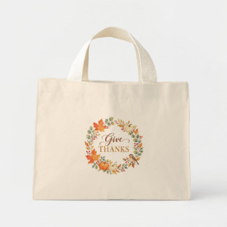 Geef Dank Waterverf Herfst Boodschappentas Mini Tote Bag