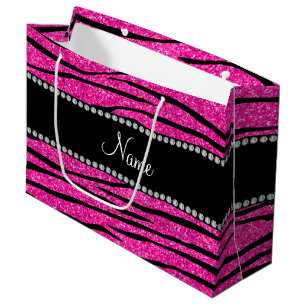 Geef de naam neon hot roze glitter zebra aan groot cadeauzakje