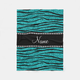 Geef de naam turquoise glitter zebra stripes aan fleece deken