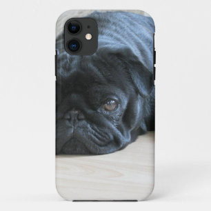 Geef de naam van het schattige zwarte Pug Puppy ac iPhone 11 Hoesje