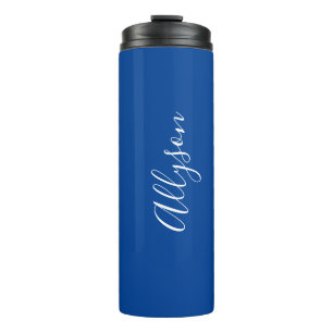 Geef de naam Wit Manuscript Verticaal, Diep Blauw  Thermosbeker