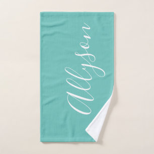 Geef de naam Wit Manuscript Verticaal, Licht Blauw Handdoek