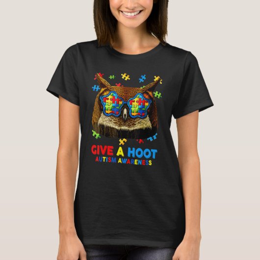 Geef een Hood Owl Autism Awareness Maand Funny Asd T-shirt (Voorkant)