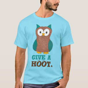 Geef een HOOT Cartoon Owl Bird Eyes Eyeball T-shir T-shirt