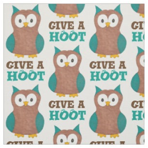 Geef een 'HOOT Cute Cartoon Brown Owl Pattern Bird Stof