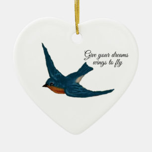 "Geef je droom vleugels om te vliegen" met Blauwe Keramisch Ornament