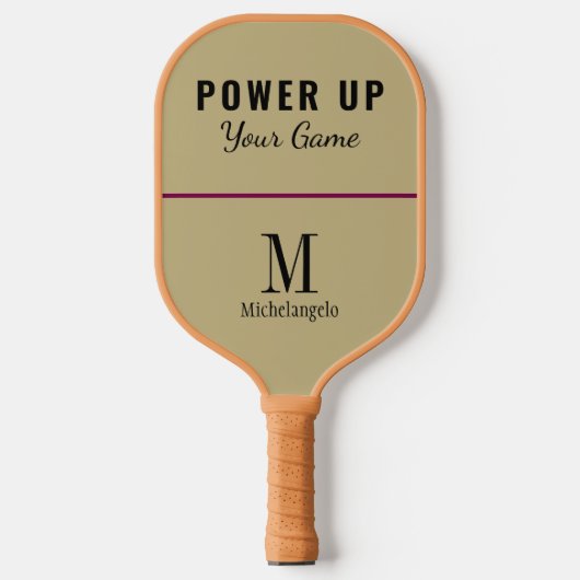 Geef je game meer kracht | Elegant Monogram Zand E Pickleball Paddle (Voorkant)