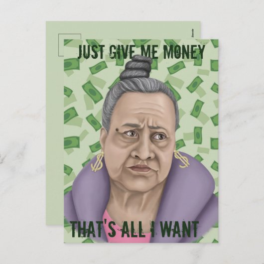 Geef me gewoon geld feestdagenkaart (Voorkant / Achterkant)