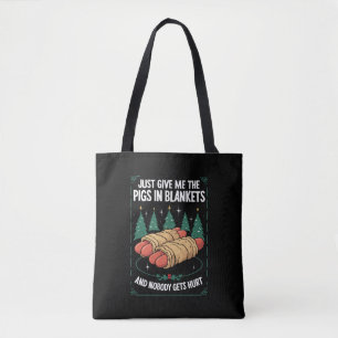 Geef me gewoon varkens in dekens hilarische kerstf draagtas