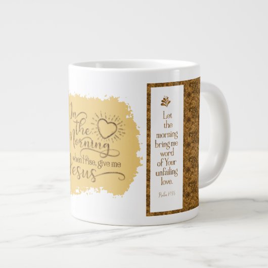 "Geef me Jezus" Jumbo Mok (goud) (Voorkant rechts)