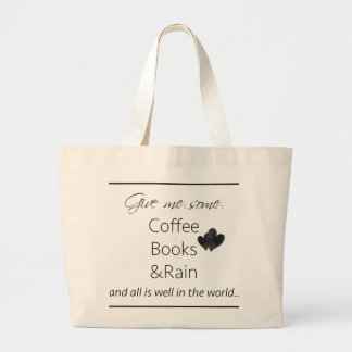 Geef me koffie, boeken en regen grote tote bag