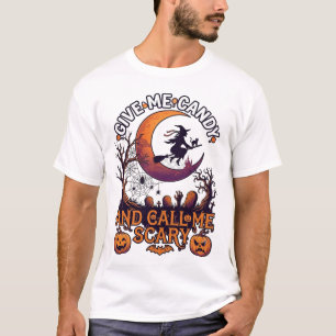 Geef Me Snoep Bel Griezelijke Heks Maan Pompoenen T-shirt