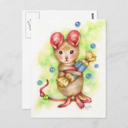 Geef me Snoep - Kute Mouse Art Briefkaart (Voorkant / Achterkant)