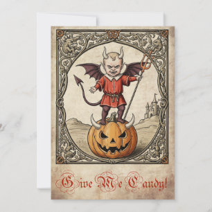 "Geef me snoep!" Vintage duivel Halloween kaart