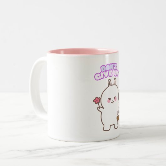 Geef niet op tweekleurige koffiemok (Voorkant links)