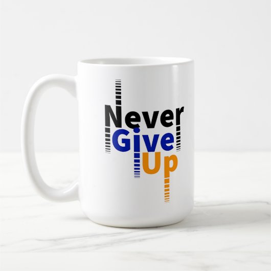 Geef nooit motivatie op koffiemok (Links)