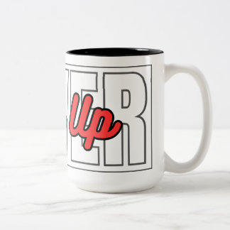 Geef nooit Motivatie typografische citaten op Tweekleurige Koffiemok