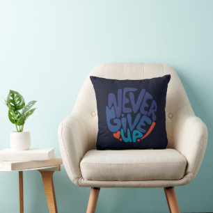 Geef nooit op - blauw en rood, donker kussen