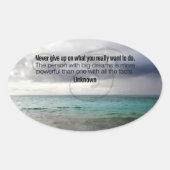 "Geef nooit op" Inspirerend offerte Ovale Sticker (Voorkant)