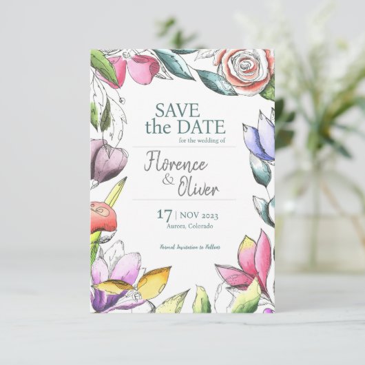 Geef schitterende Floral aan Save The Date (Staand voorkant)