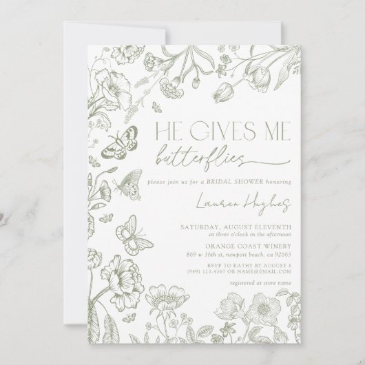 geeft hij me vlinders salie groene douche kaart (Voorkant)