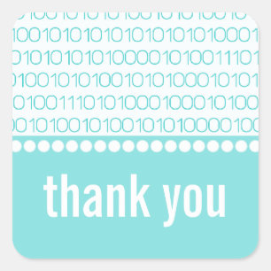Geek Chic Binary Code Dank u Stickers, Aqua Vierkante Sticker