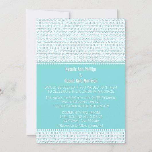 Geek Chic Binary Code Faire-part de mariage, Aqua (Devant)
