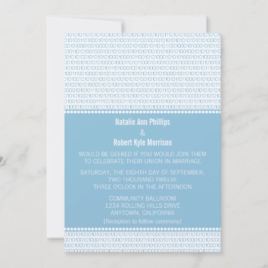 Geek Chic Code binaire Faire-part de mariage, Bleu (Devant)
