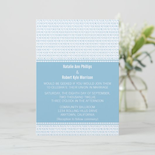 Geek Chic Code binaire Faire-part de mariage, Bleu (Debout devant)