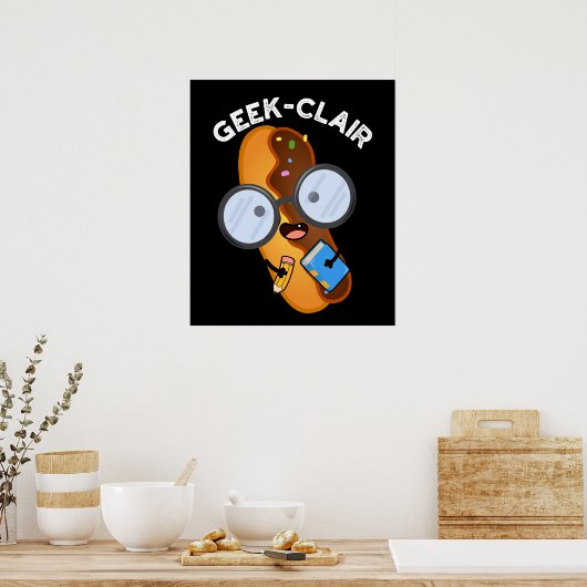 Geek-clair Funny Eclair Pun Dark BG Poster (Keuken)