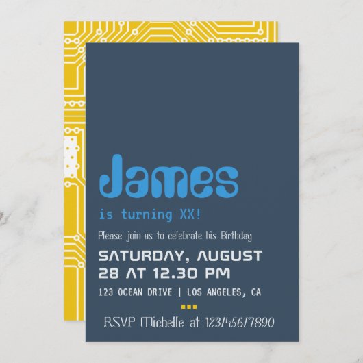 Geek d'ordinateur Invitation de fête d'anniversair (Devant / Derrière)