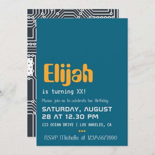 Geek d'ordinateur Invitation de fête d'anniversair (Devant / Derrière)