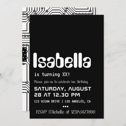 Geek d'ordinateur Invitation de fête d'anniversair (Devant / Derrière)