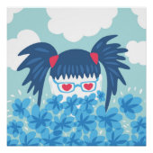 Geek Girl met blauw haar en bloemen Perfect Poster (Voorkant)