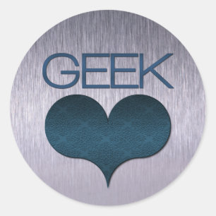 Geek Love (Heart) Stickers, Donkerblauw Ronde Sticker