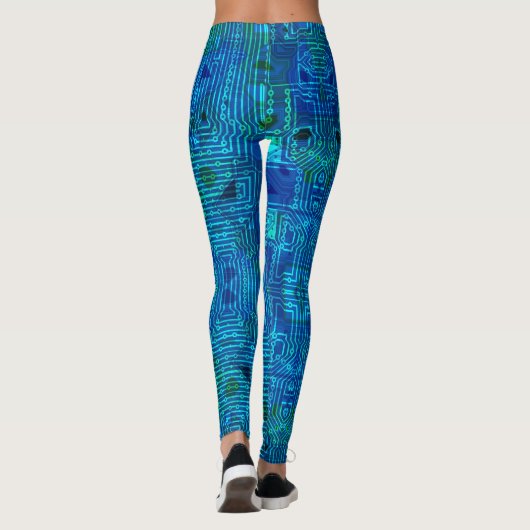Geek, nerdy circuit computer board patroon, blauw leggings (Achterkant)