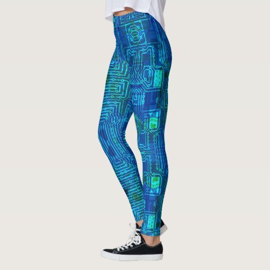 Geek, nerdy circuit computer board patroon, blauw leggings (Links)