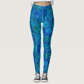 Geek, nerdy circuit computer board patroon, blauw leggings (Voorkant)