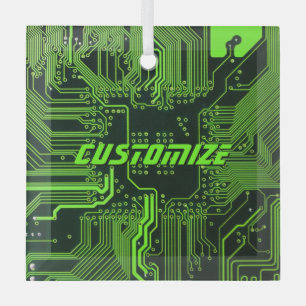 Geek Out Aangepaste PCB Groene Elektronische Circu Glas Ornament
