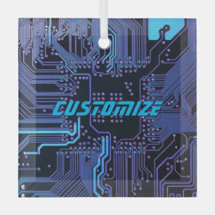 Geek Out Custom PCB Blauw Elektronische Circuit Bo Glas Ornament