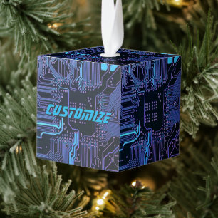 Geek Out Custom PCB Blauw Elektronische Circuit Bo Kubus Ornament