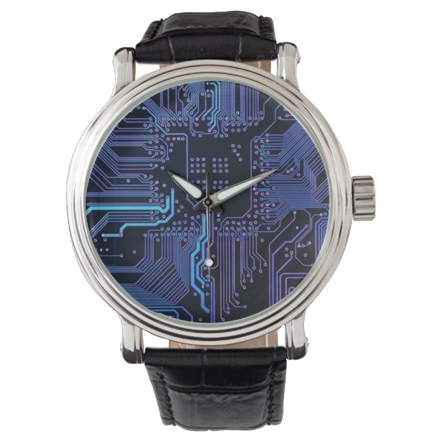 Geek Out Nerd PCB Blauwe Elektronische Circuit Boa Horloge (Voorkant)