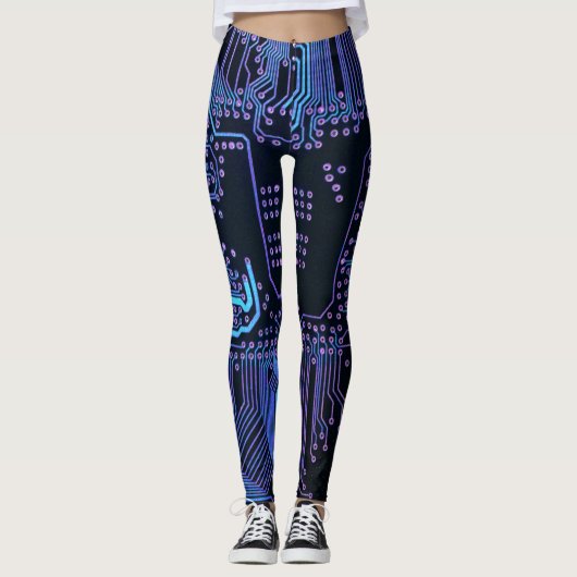 Geek Out Nerd PCB Blauwe Elektronische Circuit Boa Leggings (Voorkant)