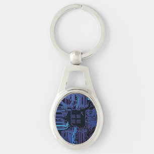 Geek Out Nerd PCB Blauwe Elektronische Circuit Boa Sleutelhanger