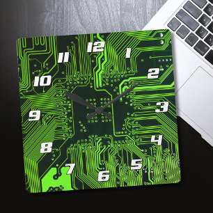 Geek Out Nerd PCB Groene Elektronische Circuit Boa Vierkante Klok