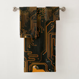 Geek Out Nerd PCB Sinaasappel Electronic Circuit B Bad Handdoek
